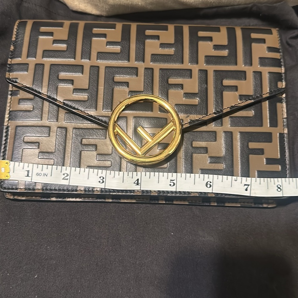 Fendi zucca Brown and Black print crossbody/Clutch with Gold Accent. - Picture 12 of 15